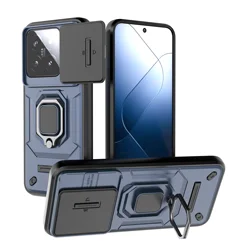 For Xiaomi 14 Case Slide Windows Cover Xiaomi 14 Coque Fundas Battle Ring Holder Push Window Back Bumper For Xiaomi 14