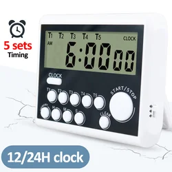 Digital Kitchen Timer 4/5 Channels Count UP/Down Timer Calendar 12/24H Clock 3-Levels Volume Alarm Clock Cooking Timer Reminder