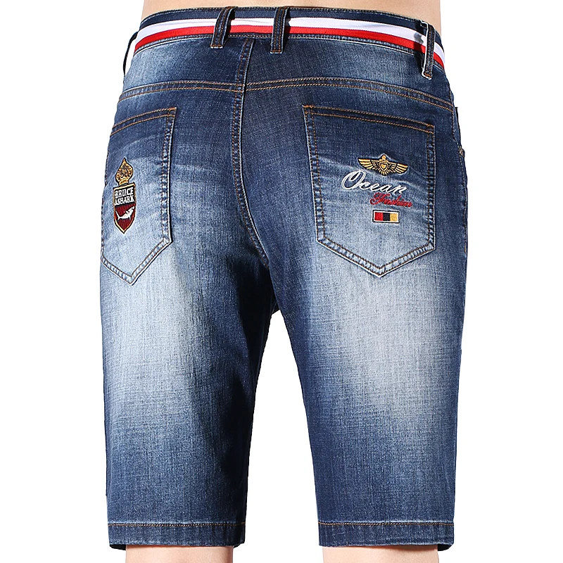 Summer New Men‘s Casual Short Jeans Bruce&Shark Stretch Cotton Straight Middle-waisted Denim Fashion Blue Jeans Man Big Size 42