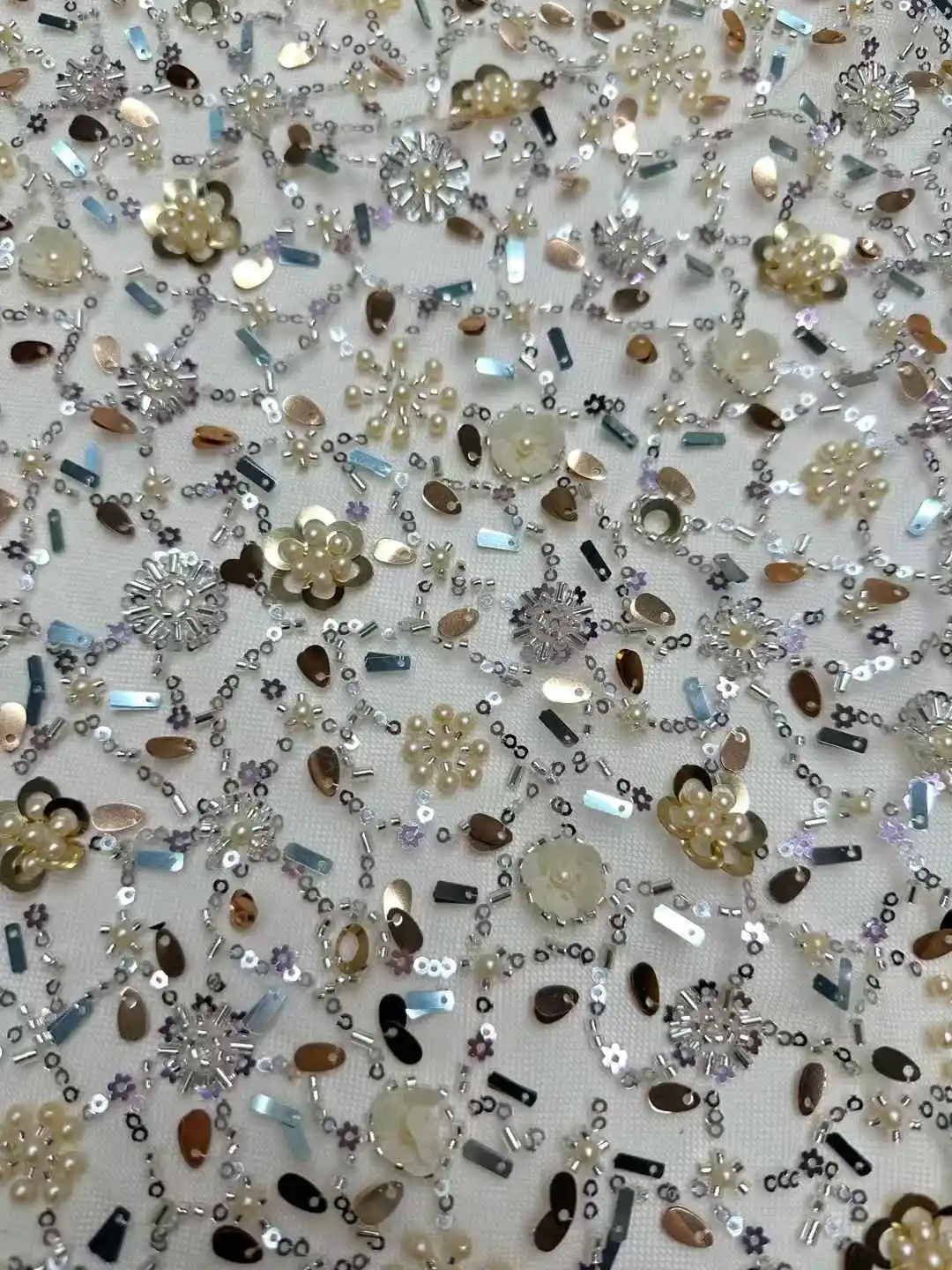 High-End หรูหราภาษาฝรั่งเศสคําเย็บปักถักร้อย Heavy เจ้าบ่าวลูกปัดลูกไม้ผ้าเลื่อม 5 หลาคุณภาพสูง Materiel สําหรับชุดปาร์ตี้