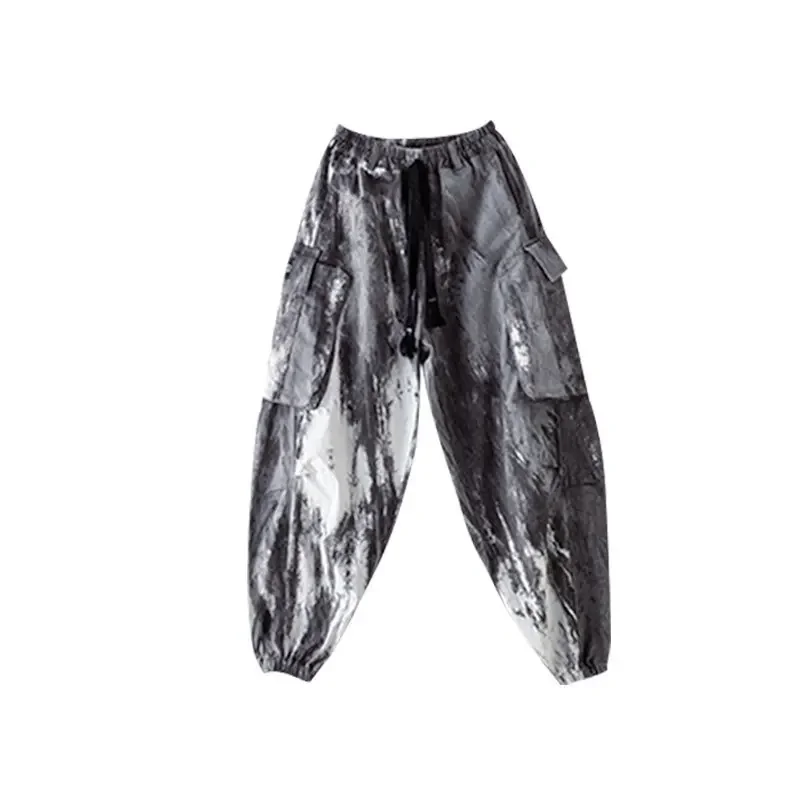 Boy Hip-hop Stage Costume Spring Black Letter T-shirt Tie-dye Phat Pants Suit Children's School Team Performance Costume 10 1214