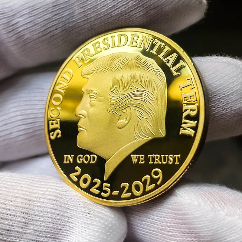 Donald Trump Goldmünze, vergoldete Sammelmünze und Etui im Lieferumfang enthalten, Gedenkmünze für den zweiten Präsidentschaftsbereich 2025–2029