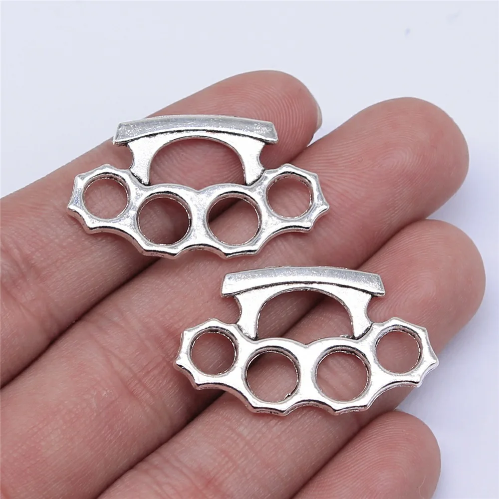 WYSIWYG 10pcs 32x19mm Antique Silver Color Thick Brass Knuckles Charms Pendant For DIY Jewelry Making Jewelry Craft Findings