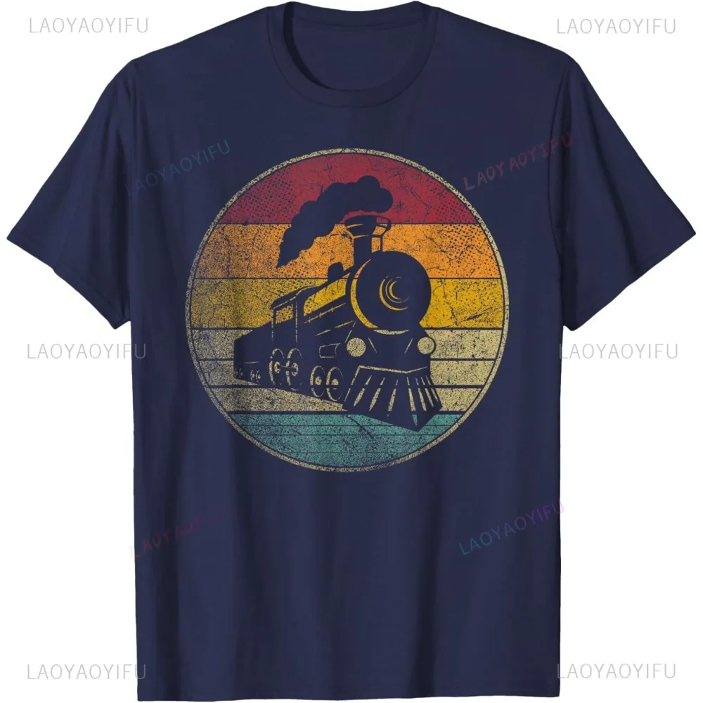 Train Vintage Engineer Engine Conductor Graphic Printed T-Shirt Casual Fashion Loose Harajuku Man Tshirt Cotton Short Sleeve Tee