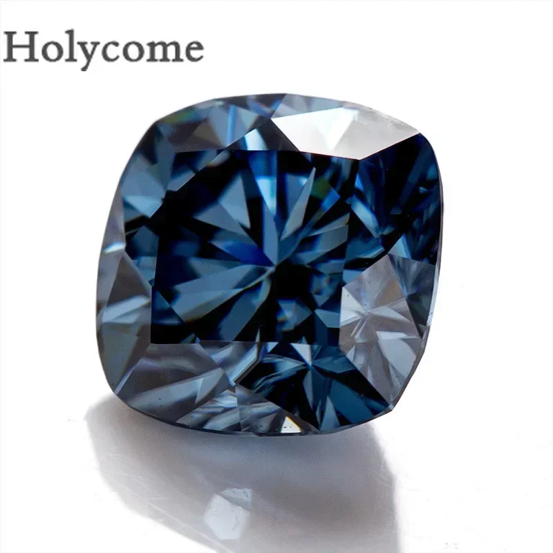 Holycome Moissanite Cushion Shape Vivid Blue Wholesale  VVS GRA Certificate Loose Stone Test Positive Chic Diamond Jewelry Beads