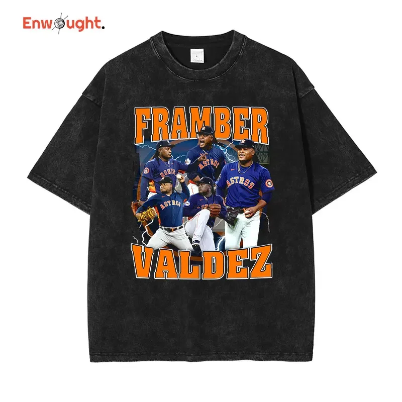 Framber Valdez T shirt baseball player Harajuku vintage washed top tees hip hop short sleeve oversized retro T-shirt 100% cotton