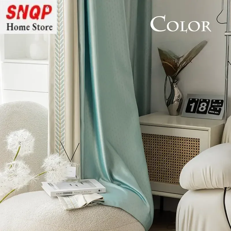 

Custom Size Blue Blackout Luxury Curtain for Living Room Tulle High Precision Jacquard Stitching Bedroom Elegant Blatt Window