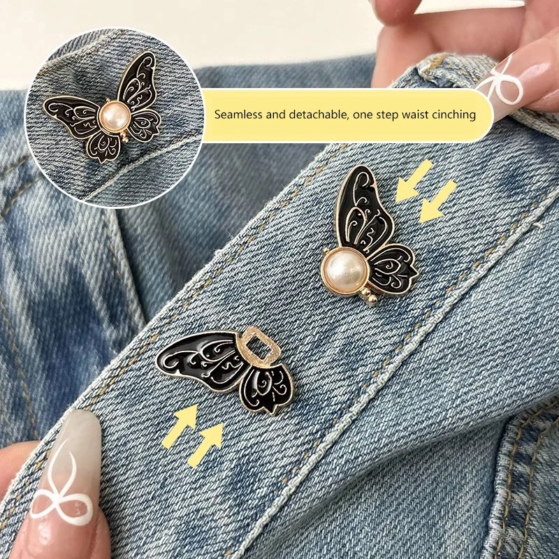Botón vaquero de mariposa, Clips ajustables para faldas de pantalón, hebilla tensora de cintura, botón a presión, ajustador, Pin para pantalones, botón retráctil