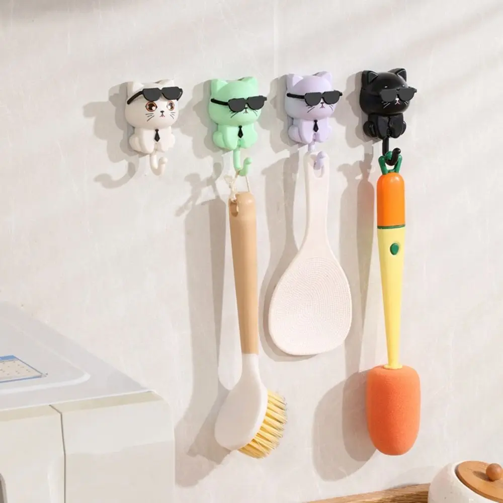 Funny Plastic Cartoon Cat Hooks Wall Hanging Decorative Key Hangers Waterproof Sunglasses Cat Hooks Bathroom