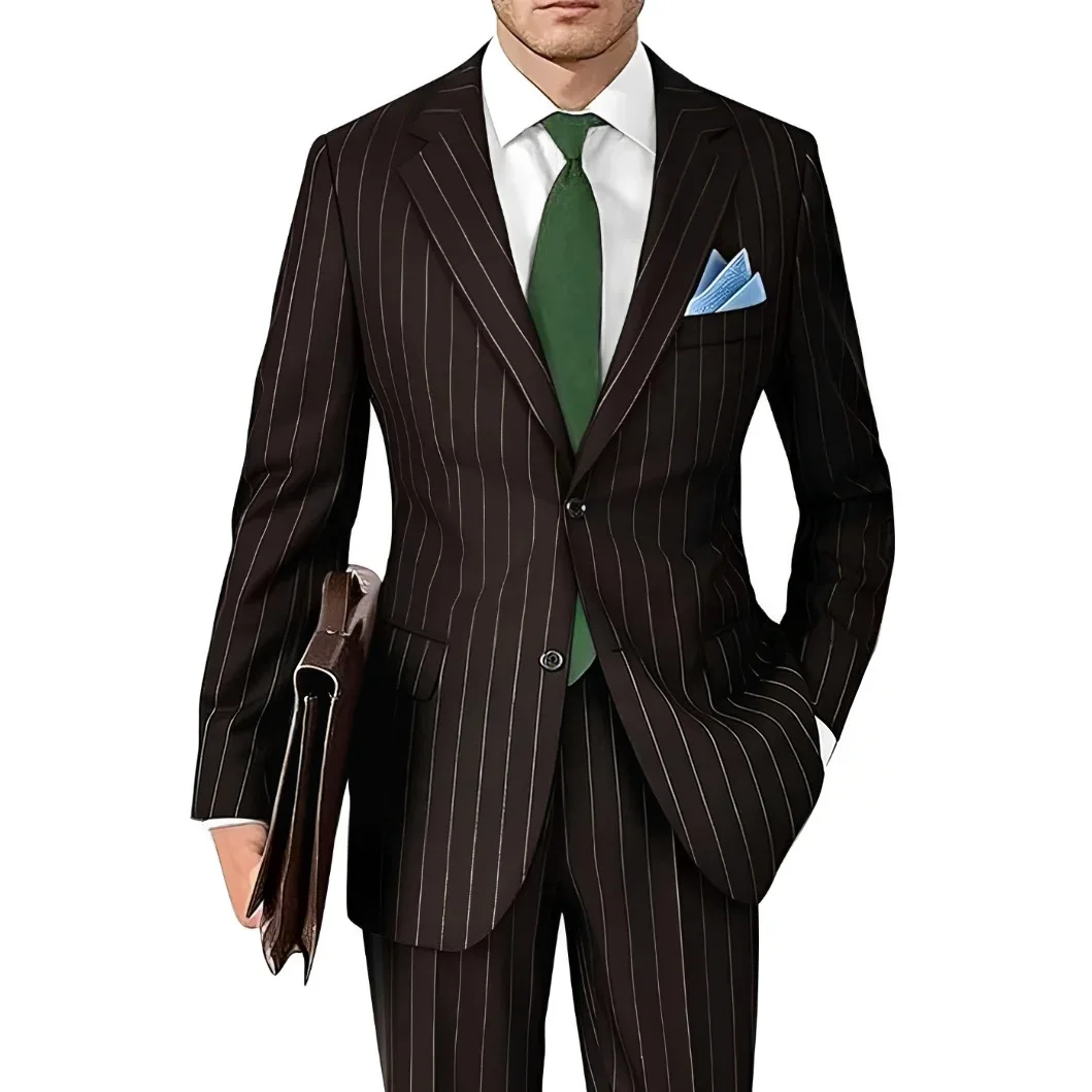 Men's Suit Set with Striped Pattern, Fashionable and Casual Daily Suit Two-piece Set, High-end and Trendy Groom's Dress  Suit - view 5