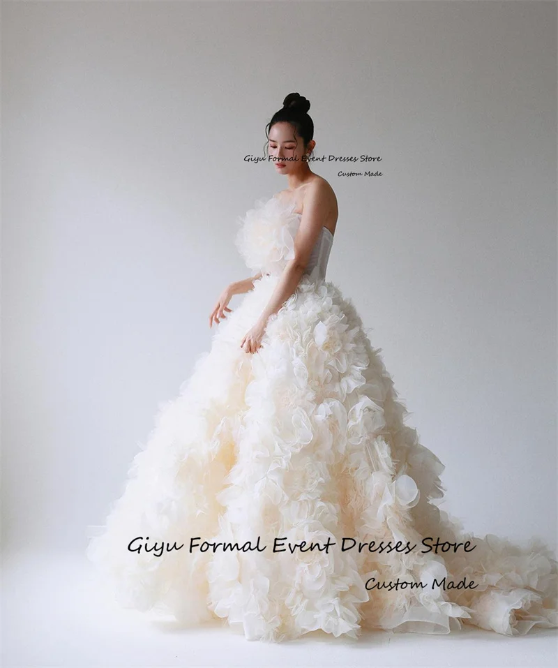 Giyu Luxury Ruffles Princess A Line Wedding Dresses Korea Photoshoot Floor Length Bride Dress Corset Back Custom Made