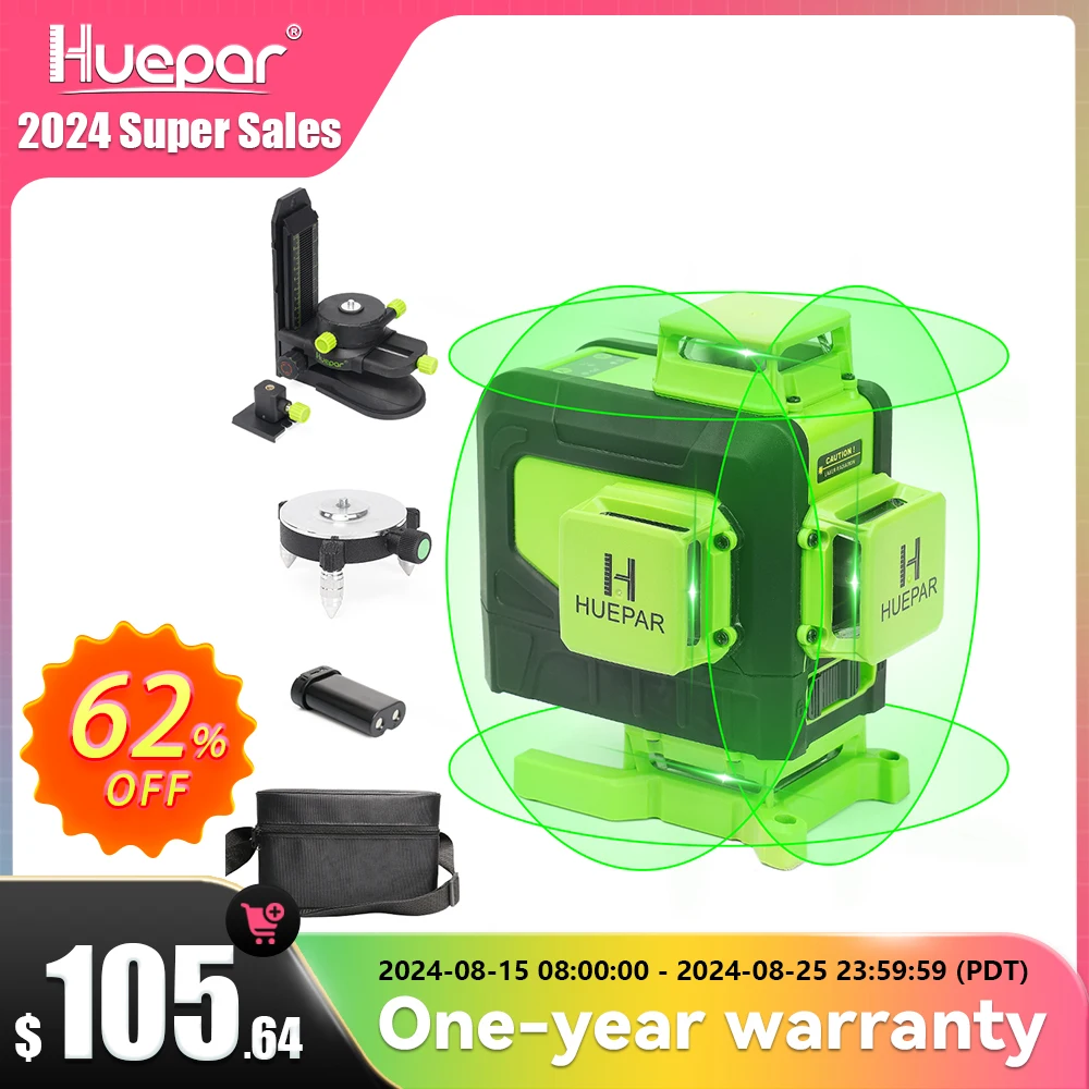 Cruz Linha Nível Laser 16 Linhas Linha Feixe Verde Li-ion Bateria para Azulejos Piso Multifunções Controle Remoto Huepar4d