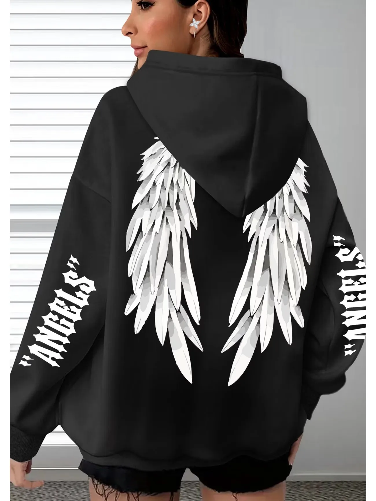 Retro Beautiful Angel Wings Printed Hoodies Women Warm Comfortable Casual Hoodie Fashion Classic Hoody Loose Basic Clothes