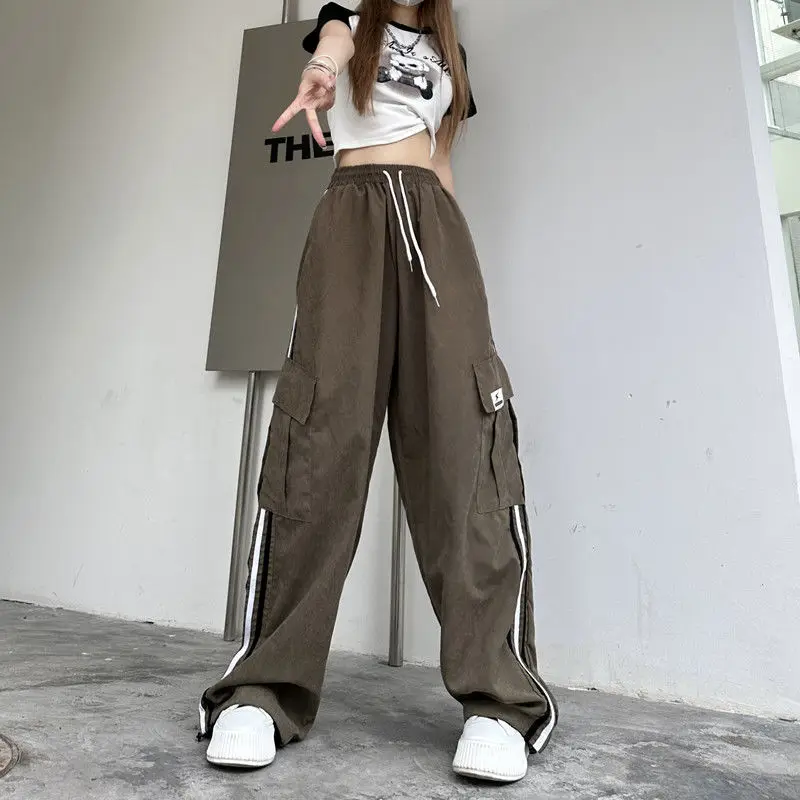 American Retro Work Pants Women\'s Korean Version Loose Casual Small Vertical Floor Length Wide Leg Pants