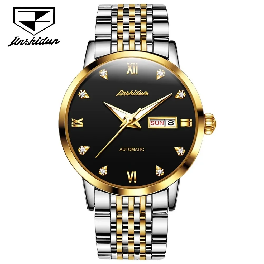 

JSDUN 8807 Casual Stainless Steel Strap Men Wristwatch Automatic Mechanical Waterproof Watch For Men Calendar Week Display