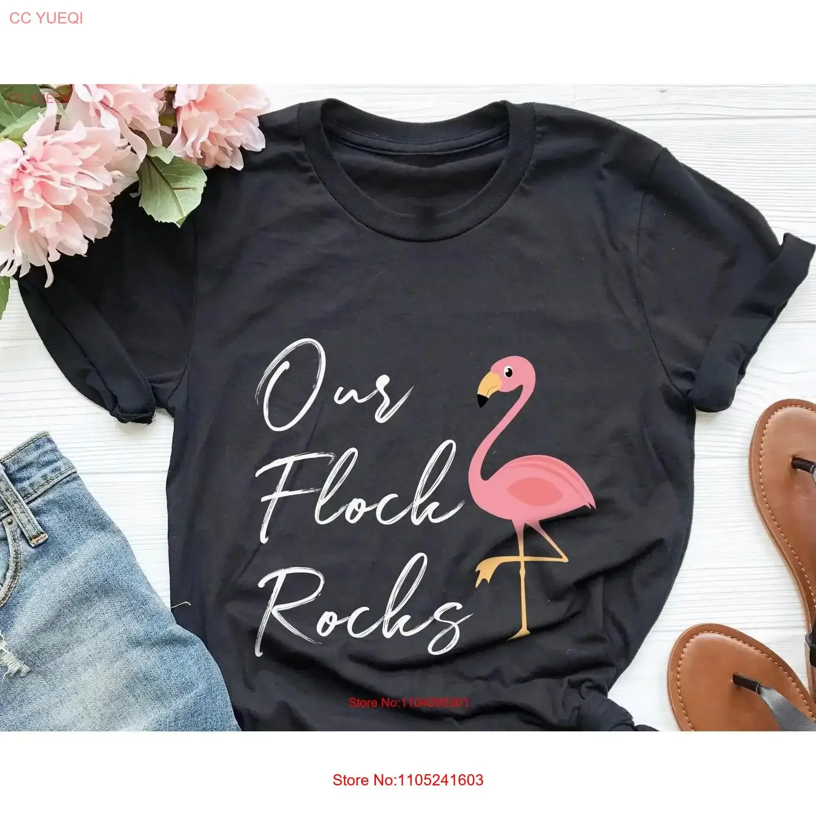 Our Flock Rocks Flamingo T Shirt Lover GifT for Women Mother Summer vintage Washed Soft Casual Stretched Unisex Comfortable