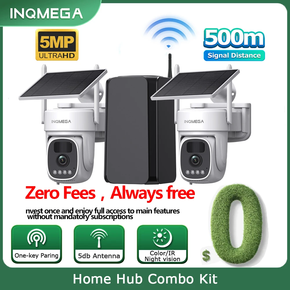 

INQMEGA 5MP Wifi Solar Camera Kit Outdoor Wireless Security Surveillance Camera Set Siren Alarm Humanoid Detection UBOX PRO APP