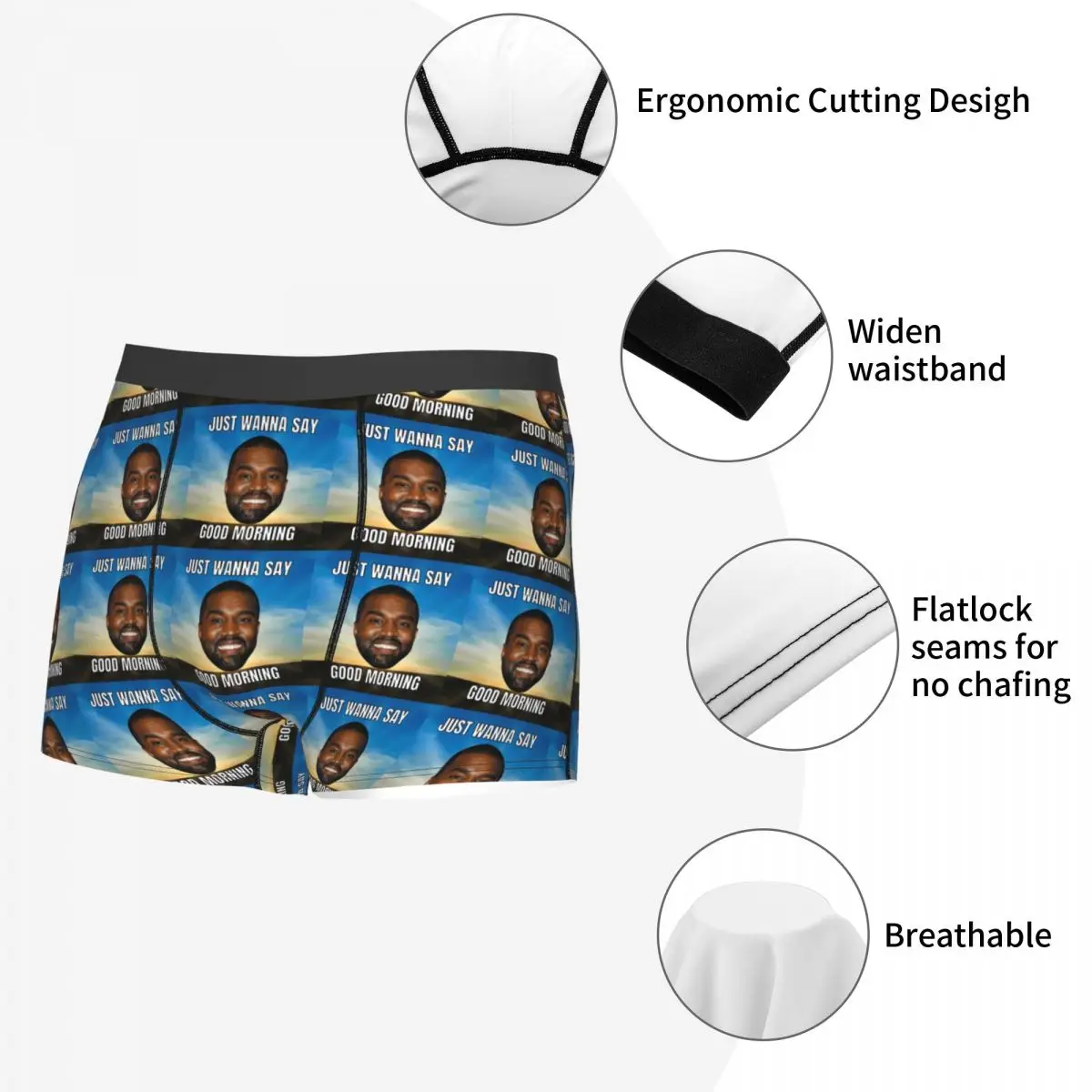 Sexy Male Fashion Funny Kanye West Good Morning Meme Underwear Boxer Briefs Men Stretch Shorts Panties Underpants