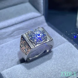 Luxury Men Ring Muscular Style Big Size 5ct Moissanite Real 925 Silver Jewelry Shiny Lab Diamond Engagement Ring Party Gift
