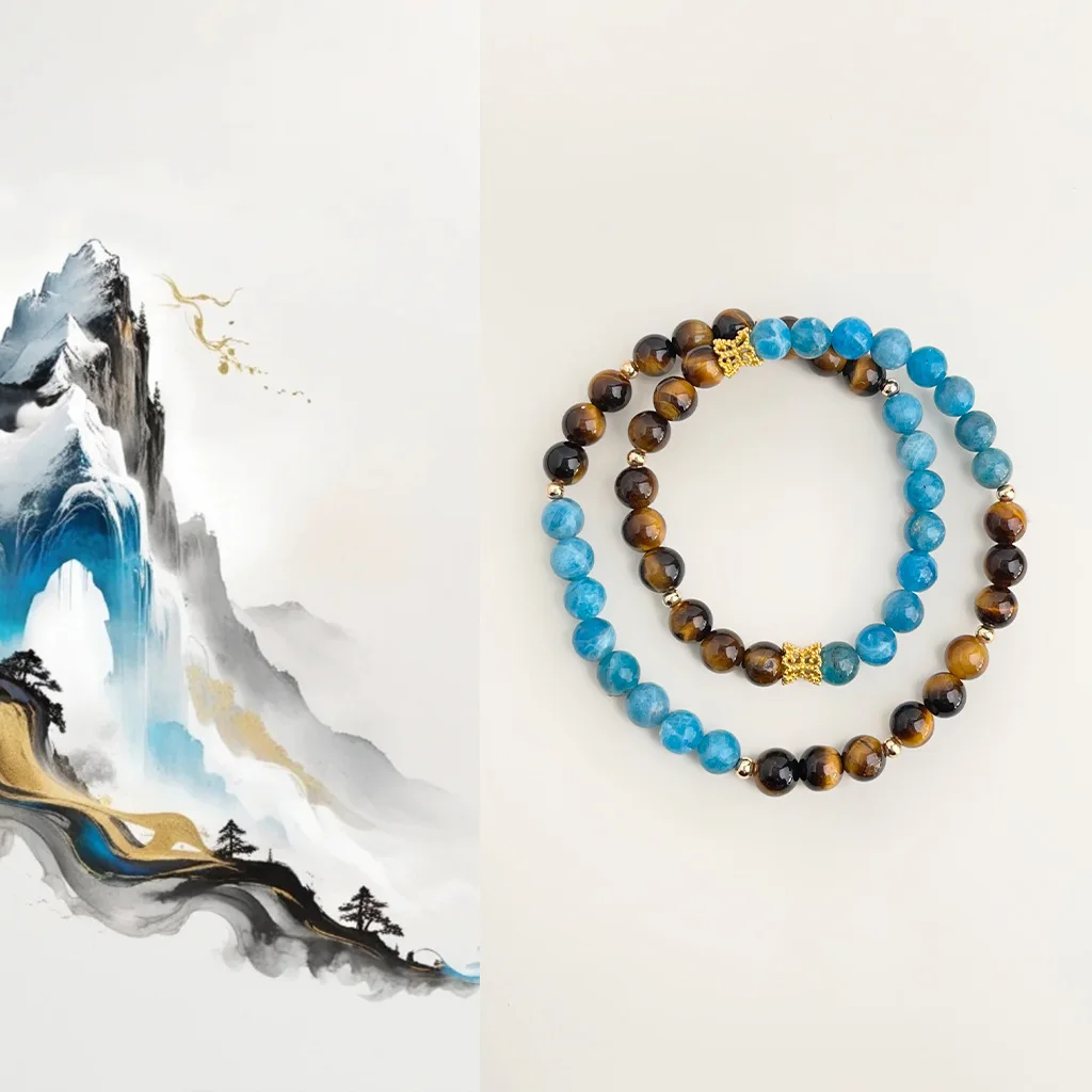 

Original Handcrafted Tiger's Eye Stone Bracelet Plated With 18k Natural Stone, Brown And Blue Bracelet, Double-layer Jewelry