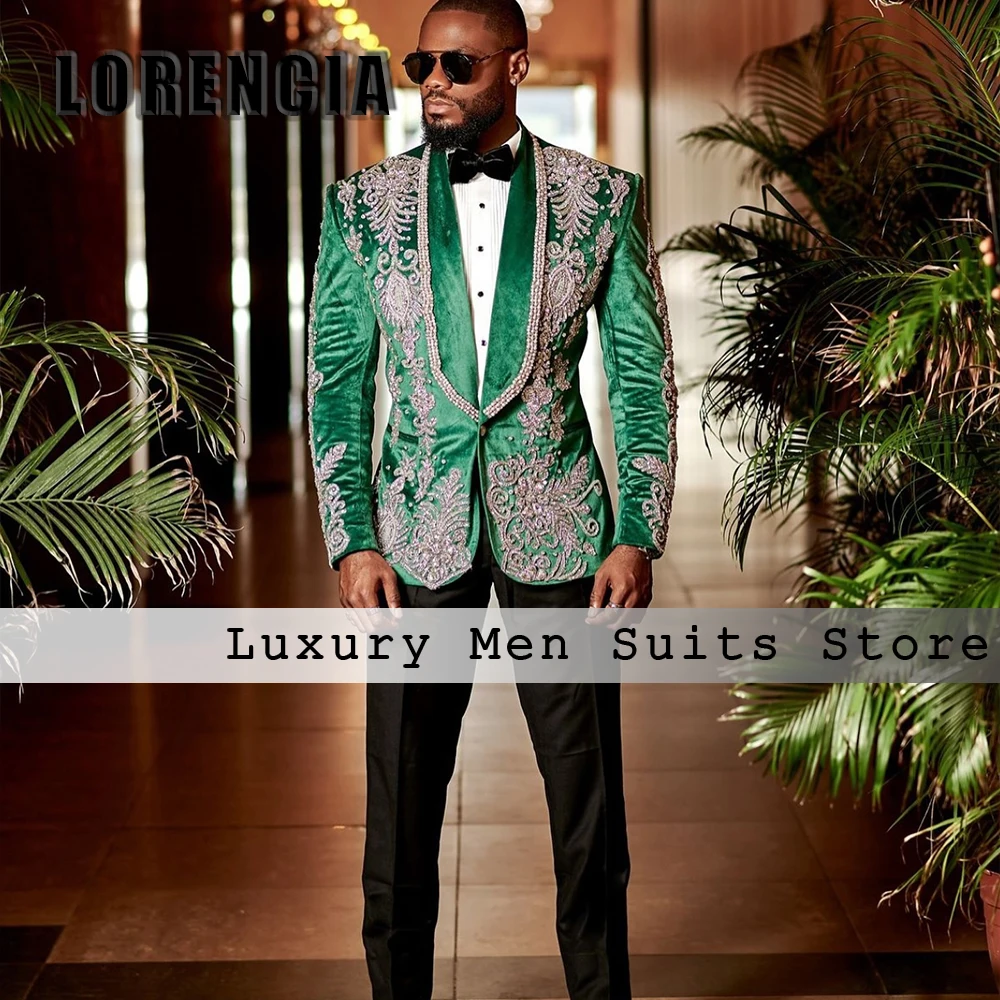 Sparkly Crystal Male Suits 2 Pieces Single Breasted Men Clothing Tuxedos Wedding Outfits Customized Jacket Pants zomerset heren