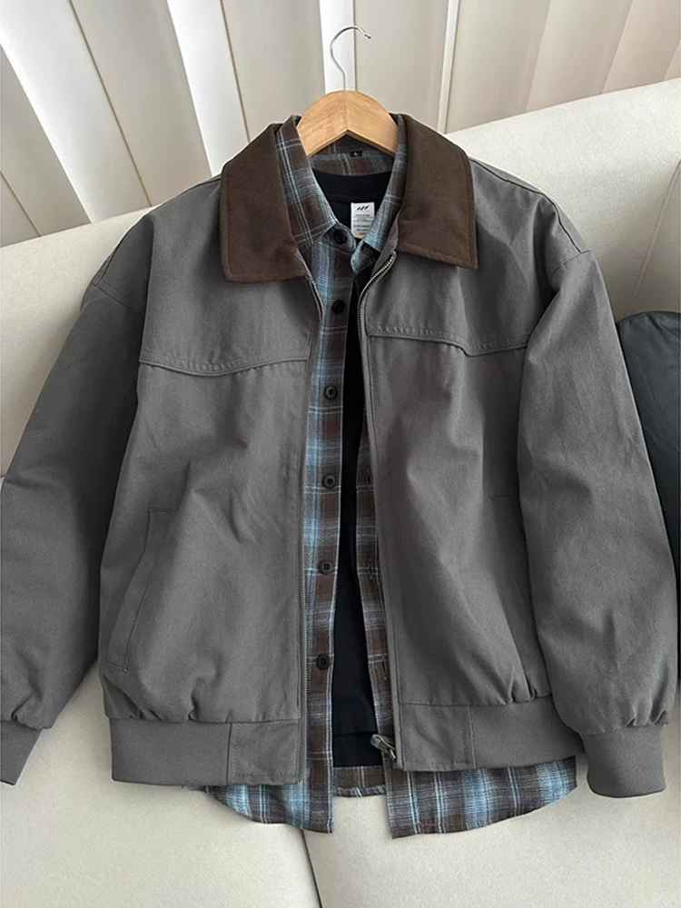 

ay een American Retro Barn Sle Men's Jaet Spring Autumn Cleanfit Harlington Detroit Workwear Coat Loose Fit Youth Trend