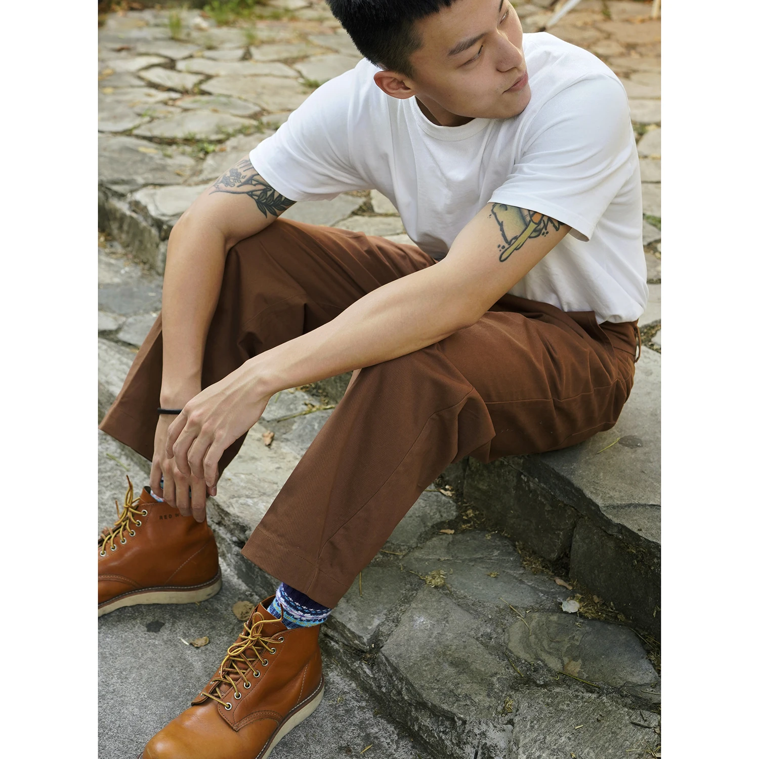 

Sailor Johnny American Retro High Waist Wide Leg Cotton Work Trousers for Men And Women Couples Caramel Brown Loose Fit Casua...