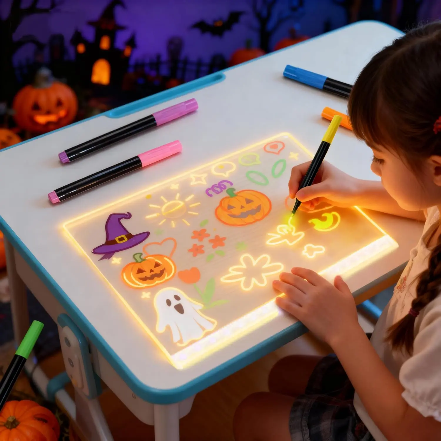 12-color LED notepad marker, reusable graffiti book luminous acrylic bulletin board, and neon-colored erasable fountain pen