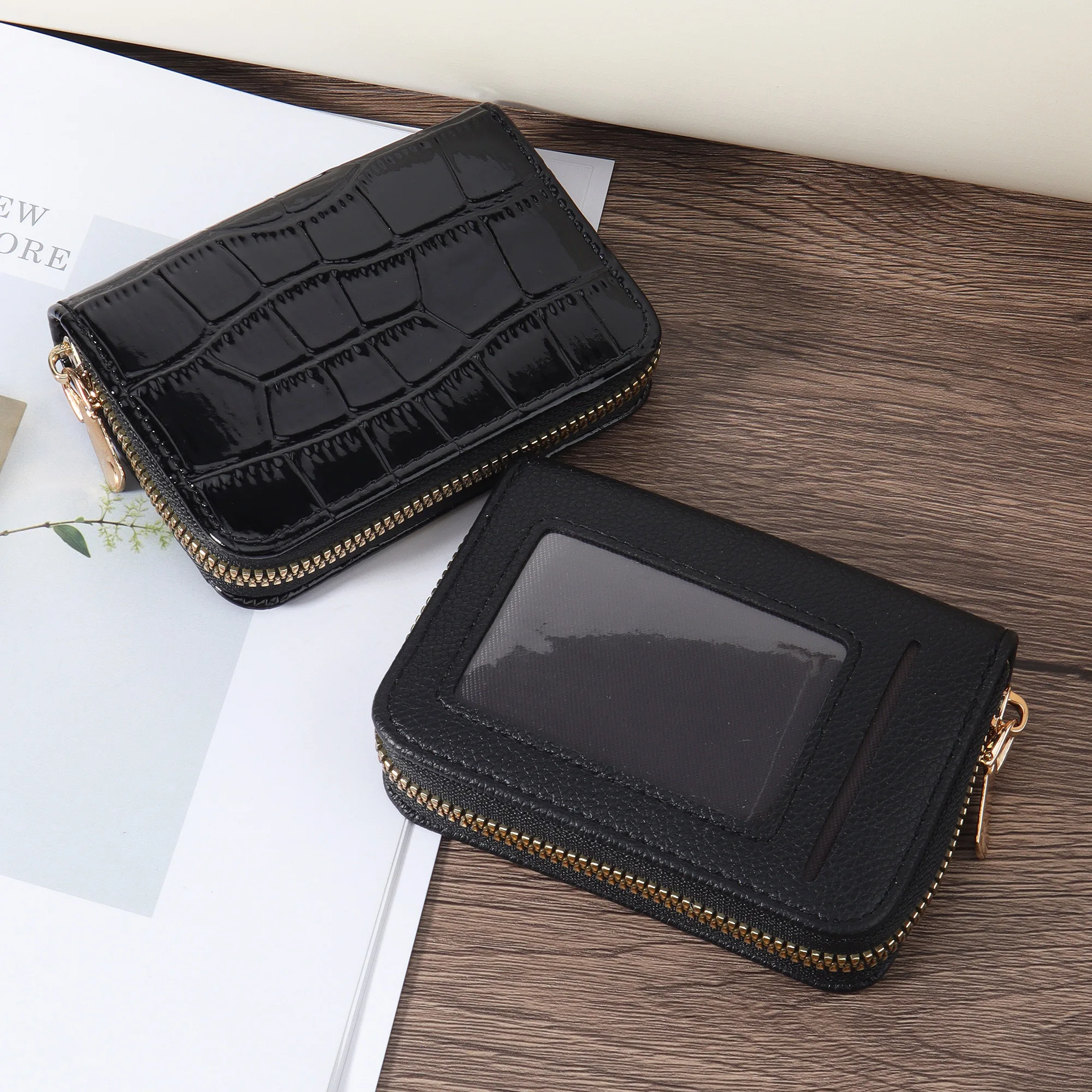 High-quality PU Leather Credit Card Storage Bag Simple Casual Multi-Card Card Holder, Stylish Zipper Around Coin Purse,Perfect F