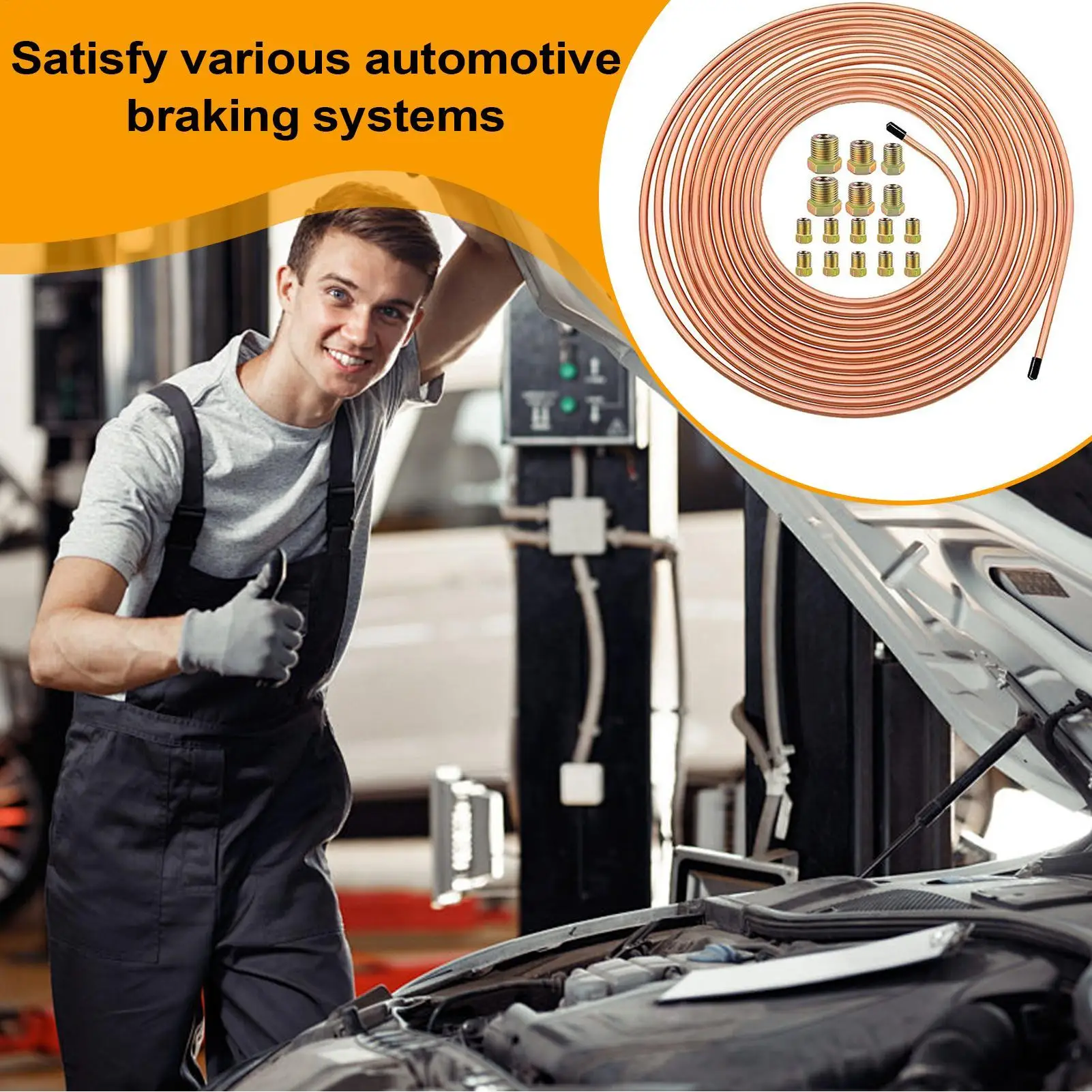 Brake Line Tubing 3/16 Coated Alloy 25Ft Brake Line Fitting Kit Car Repair Tool Flexible Tube Roll Fittings Connector For