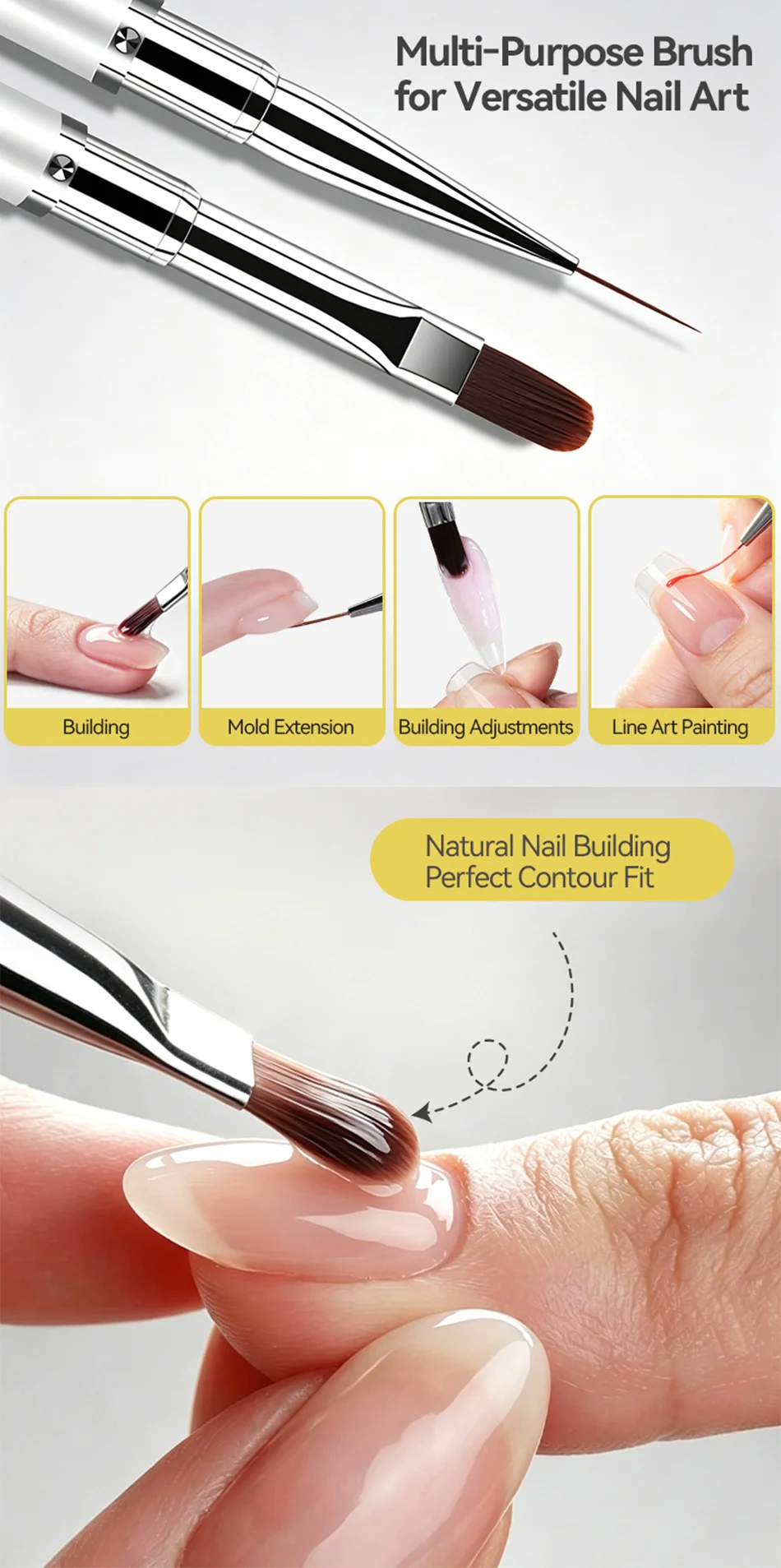 BORN PRETTY 2-in-1 Oval- & Liner-Nagelbürste, Mehrzweck-French-Stripe-Linienmalstift, schneller Nagelverlängerungsstift für die Maniküre – Detail 4