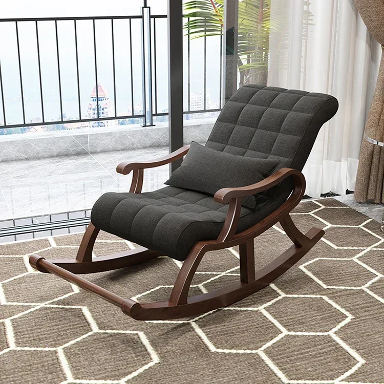 Nordic solid wood rocking chair lazy leisure   happy adult nap  reclining balcony elderly  living room