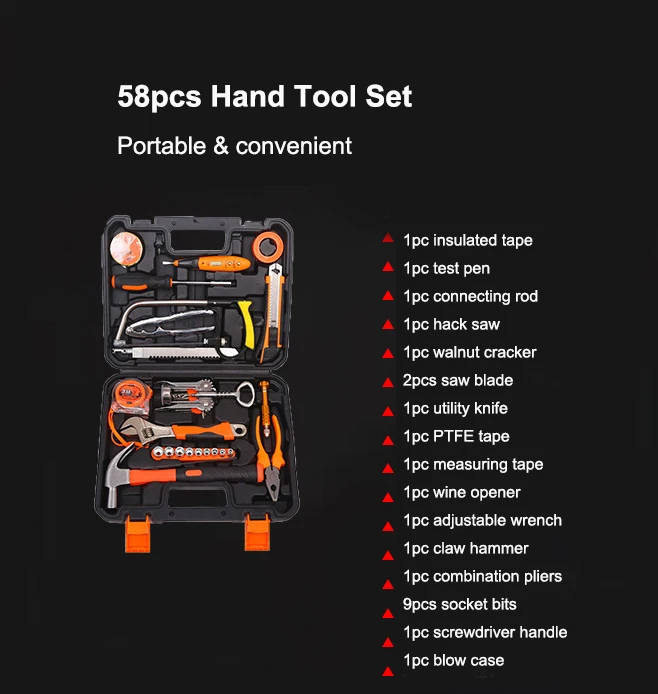 58pcs Household Tool Kit General Home Repair Tool Set Home Repair Basic Hand Tool Sets for Home Maintenance