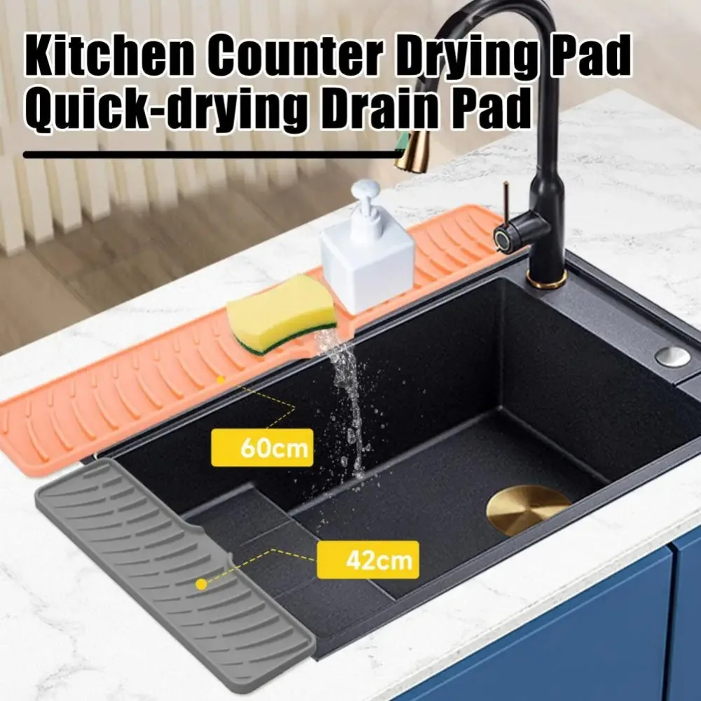 Kitchen Faucet Silicone Mat Bathroom Anti-Slip Sink Drain Mat, Slope Diversion Drainage Mat, Tableware Drying Protection Mat