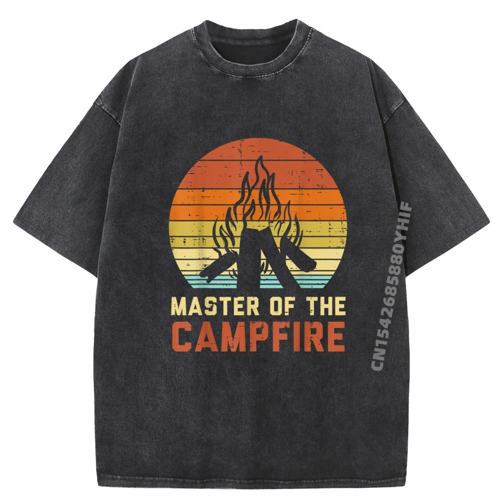 

Master Of The Campfire Sunset Retro Bonfire Camping Camper Black Graphic T Shirts Luxury Brand Mens Classic Washed Shirt