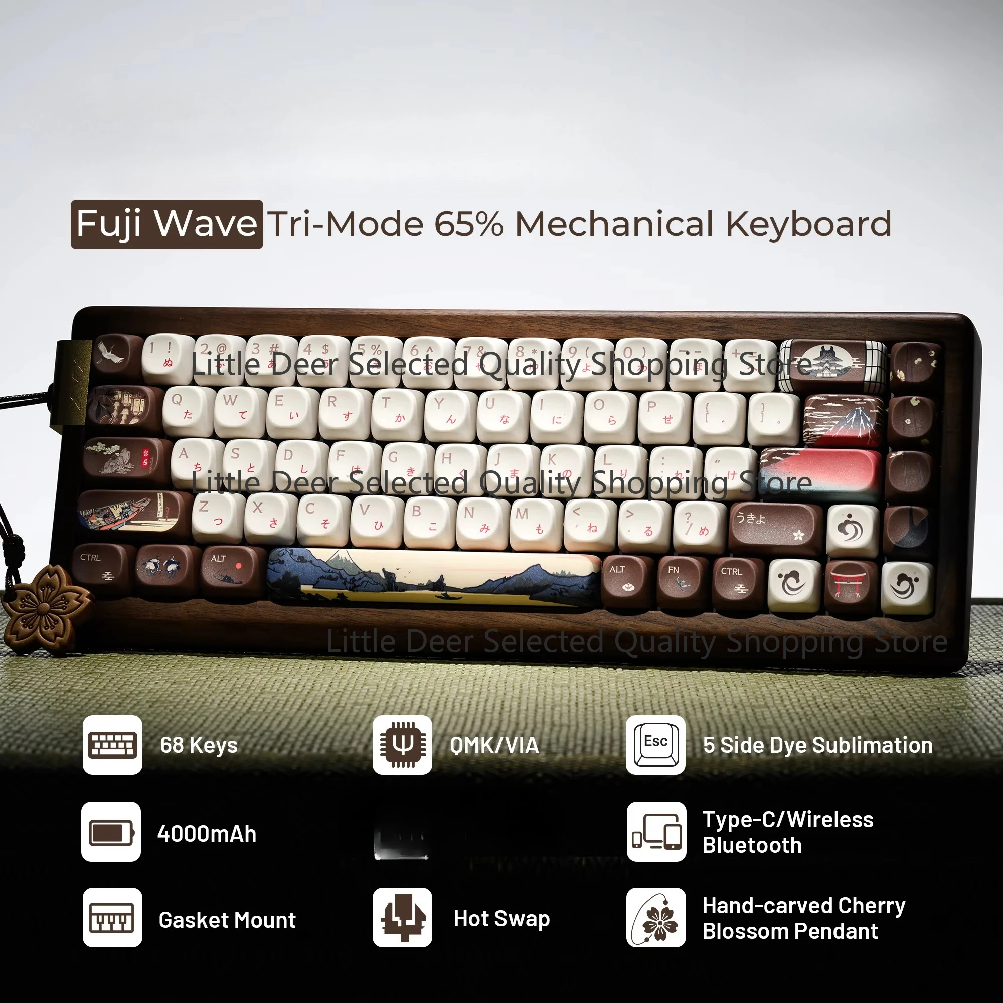 MU68 Mechanical Keyboard FujiWave Theme 5 Sides Dye-sub Keycaps RGB Backlit USB-C Wired Gaming English Japanese Language