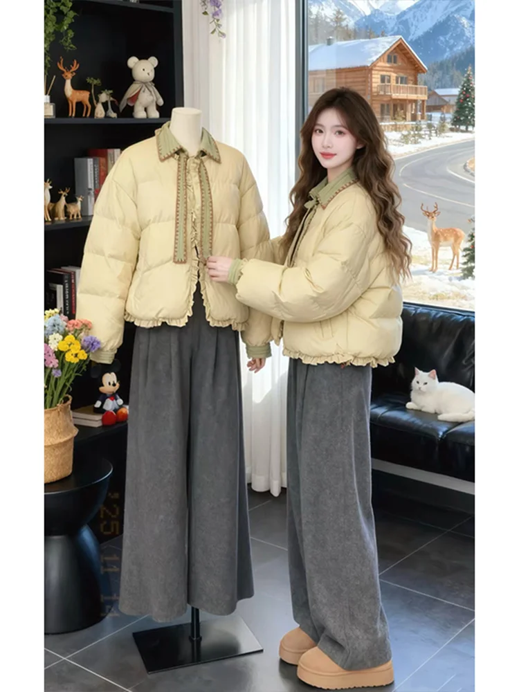 

Корейская мягкая желтая хлопковая куртка для женщин, утепленная, свободного кроя, для зимних снежных дней, для повседневной носки, удлиненная.