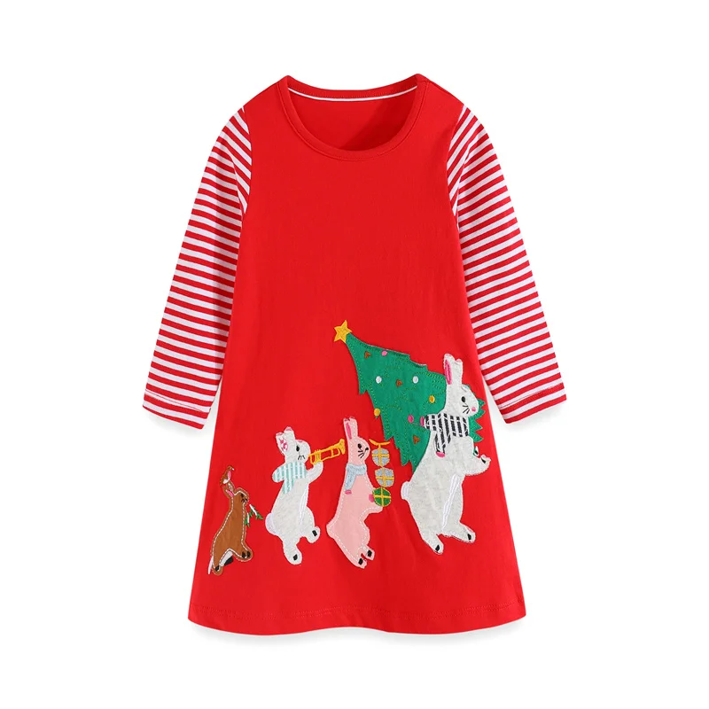 Jumping Meters New Arrival  Red Christmas Girls Dresses Long Sleeve Hot Selling Children\'s New Year Costume Autumn Winter Frocks