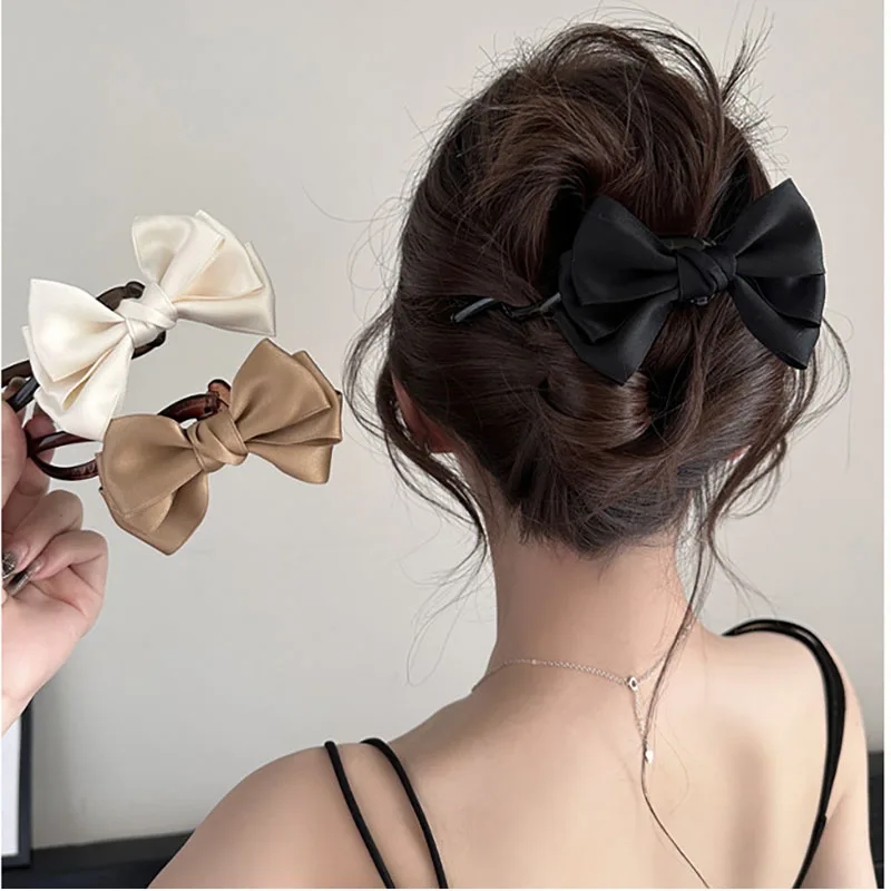 

Elegant Bow Ribbon Hairpins Solid Color Bowknot Twister Clip Hair Clip Women Girls Minimalist Style Satin Hairpins Accessories