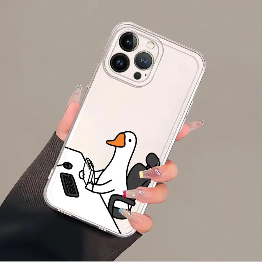 Чехол с мультяшной рабочей уткой для iPhone 16 Pro 15 11 7 8 14 16e XR XS MAX SE 12 Mini 13 Clear Soft 14Pro 11Pro 15 Plus