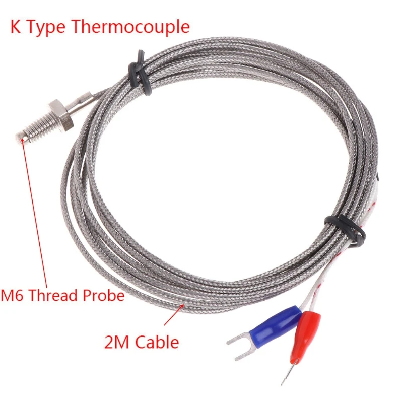 Đầu dò cảm biến nhiệt độ loại K Cặp nhiệt điện Cáp 2 mét 32 ~ 752 ° / 0 ~ 400 ° C