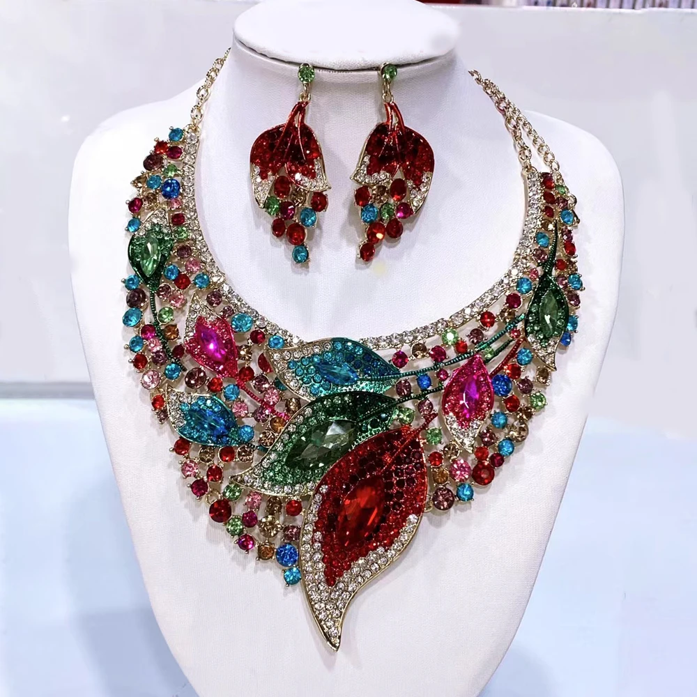 African Jewelry Sets Wedding Bride Rhinestone Jewelry sets For Women Nigerian Jewelry Set Crystal Bridal Necklace Earrings Set