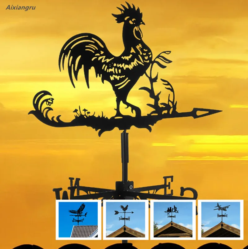 Weathervane, Metal Outdoor Garden Ironwork, Roof Courtyard Garden Decoration, Creative Furniture Chicken, Witch, Housewares New