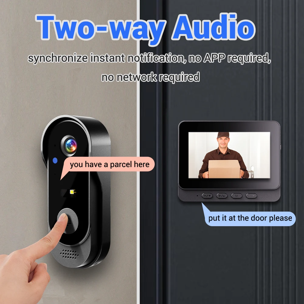 4.3Inch 2.4G Wireless Video Doorbell Camera WiFi Smart Intercom Door Bell Smart Home Security Motion Detect Night Vision