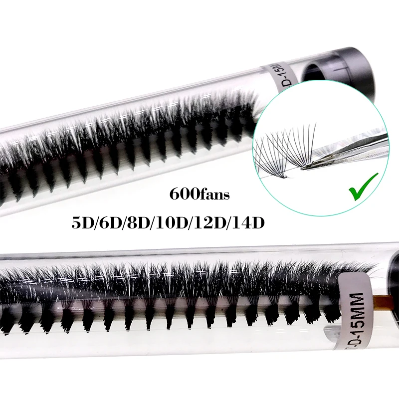 600fans Premade Volume Fans Eyelash Extension Handmade Natural Long Stem Lashes 5D/6D/8D/10D/12D 8-15mm Faux Mink Lash FAIRYTIS