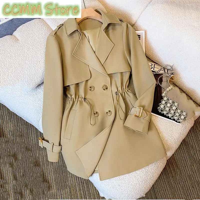 

Spring Autumn Women Jacket 2024New Korean Long Sleeve Double Breasted Suit Collar Casual Windbreaker Famale Loose Lady Outerwear