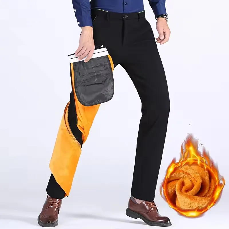 2025 شتاء جديد سميكة مستقيم سليم الدافئة الأعمال عادية مكتب الذكور المخملية السراويل الكلاسيكية الرجال الصوف سراويل تقليدية