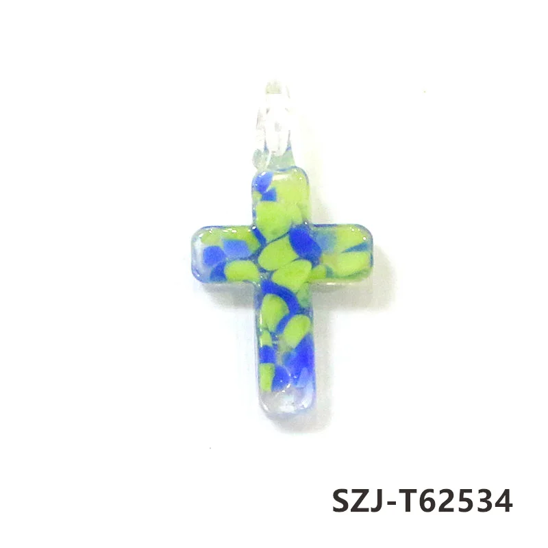 6PCS 18x25mm Colorful Lampwork Glass Cross Shape Charms Pendant DIY Handmade Women Fashion Jewelry Necklaces Making Accessories