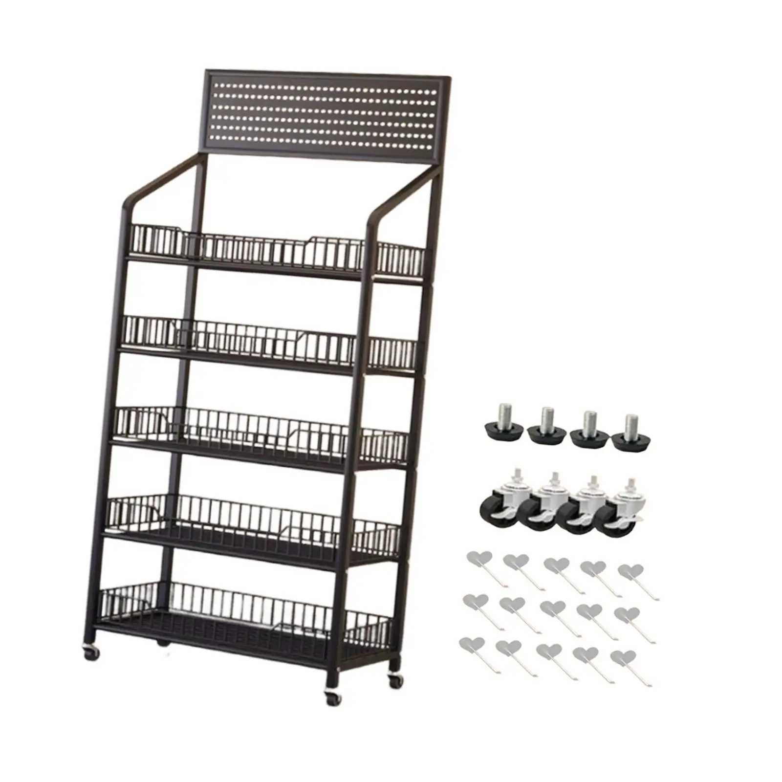 Snack Display Rack Retail Display Rack Stand Carbon Steel Shops with Wheels Versatile Sturdy Display Organizer Standing Shelf