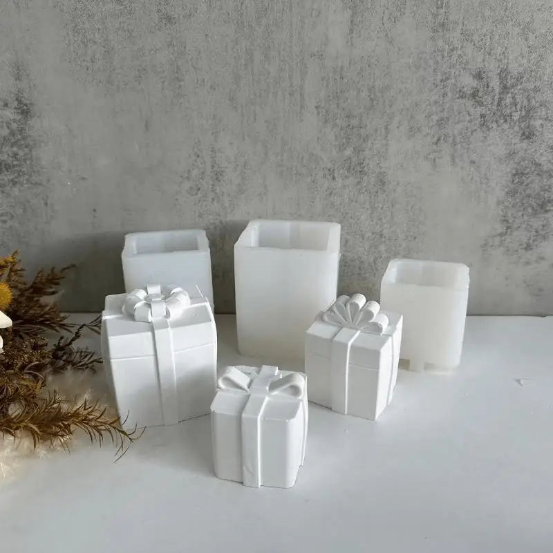3D Weihnachten Geschenk Box Kerze Silikon Form Bowknot Geschenk Boxen für Auto Aromatherapie Kerze Gips Harz Form DIY Jahr Weihnachten geschenk